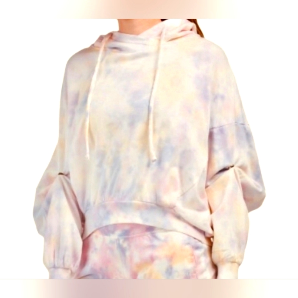 Ladies Young Fabulous & Broke Tie Dyed Hoodie M/L Dolman Sleeves Cropped